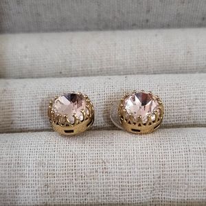 New Stella & Dot Large Stud Earrings Crown Studs Pink Art Deco Crystal Studs